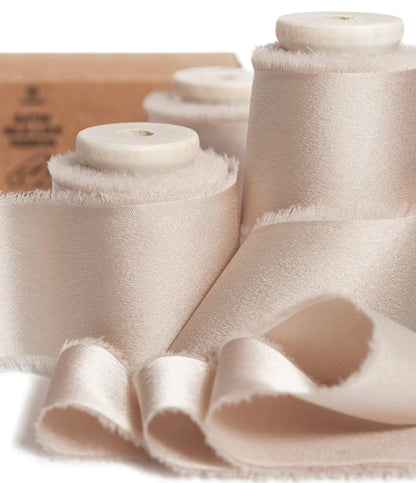 1 Roll 5 yards Frayed Edged Satin Handmade Smooth Soft Ribbon For Wedding Invitation Bouquets Birthday Party DIY Decoration Gift