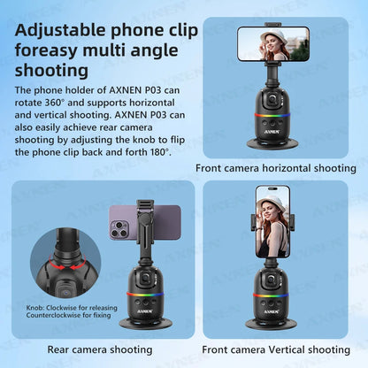 Smart Auto Face Tracking Desktop AI Gimbal for Smartphone & Action Camera 360 Rotation Follow