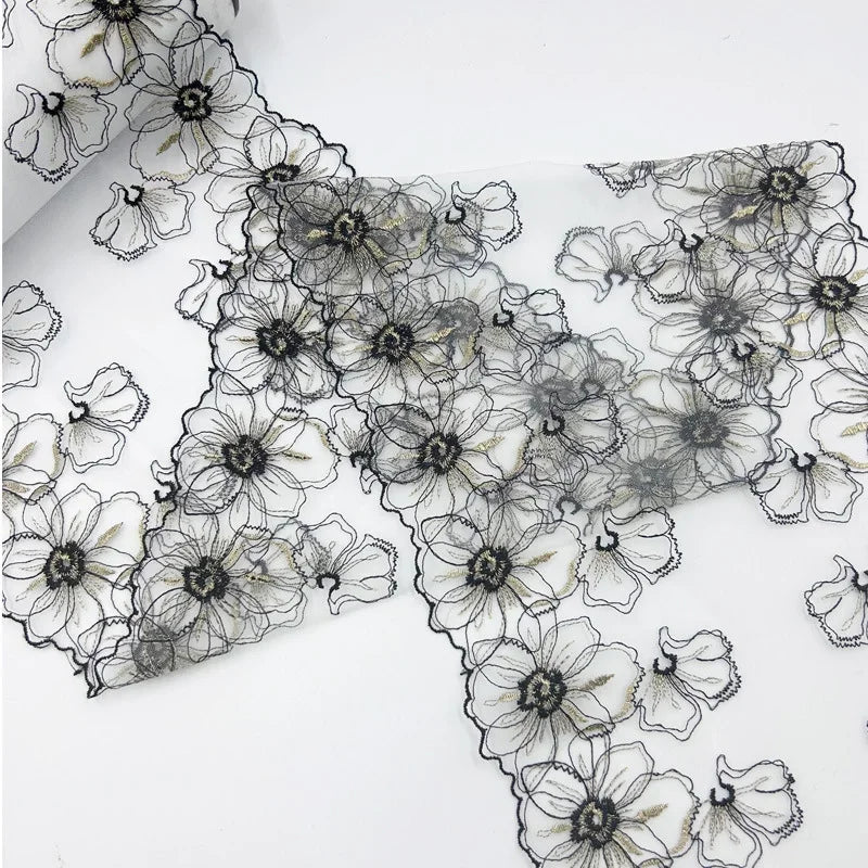 1 Yards Tulle Embroidered Lace Trim DIY Bra Dress Sewing Fabrics Quality Tulle Mesh Trim Fabric For Craft Lingerie Accessories