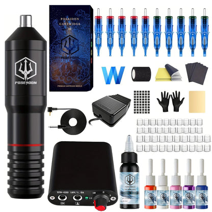 Tattoo Kit POSEIDON New Memory Tattoo Pen Kit For Permanent Makeup Tattoo Machine Wireless Tattoo Power Supply Tattoo Gun Kit
