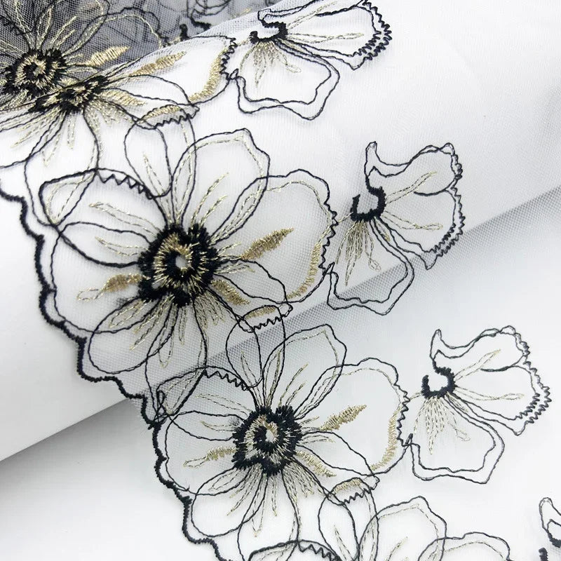 1 Yards Tulle Embroidered Lace Trim DIY Bra Dress Sewing Fabrics Quality Tulle Mesh Trim Fabric For Craft Lingerie Accessories