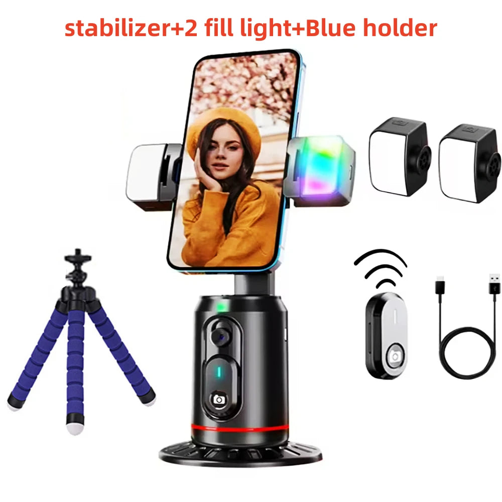 FANGTUOSI 360 Rotation Follow-up Gimbal Stabilizer Monopod Desktop Tracking Gimbal with Remote for Phone Live Photography