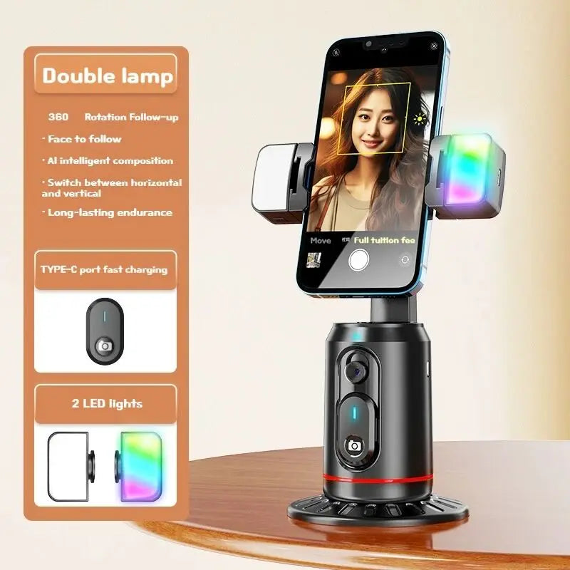 FANGTUOSI 360 Rotation Follow-up Gimbal Stabilizer Monopod Desktop Tracking Gimbal with Remote for Phone Live Photography