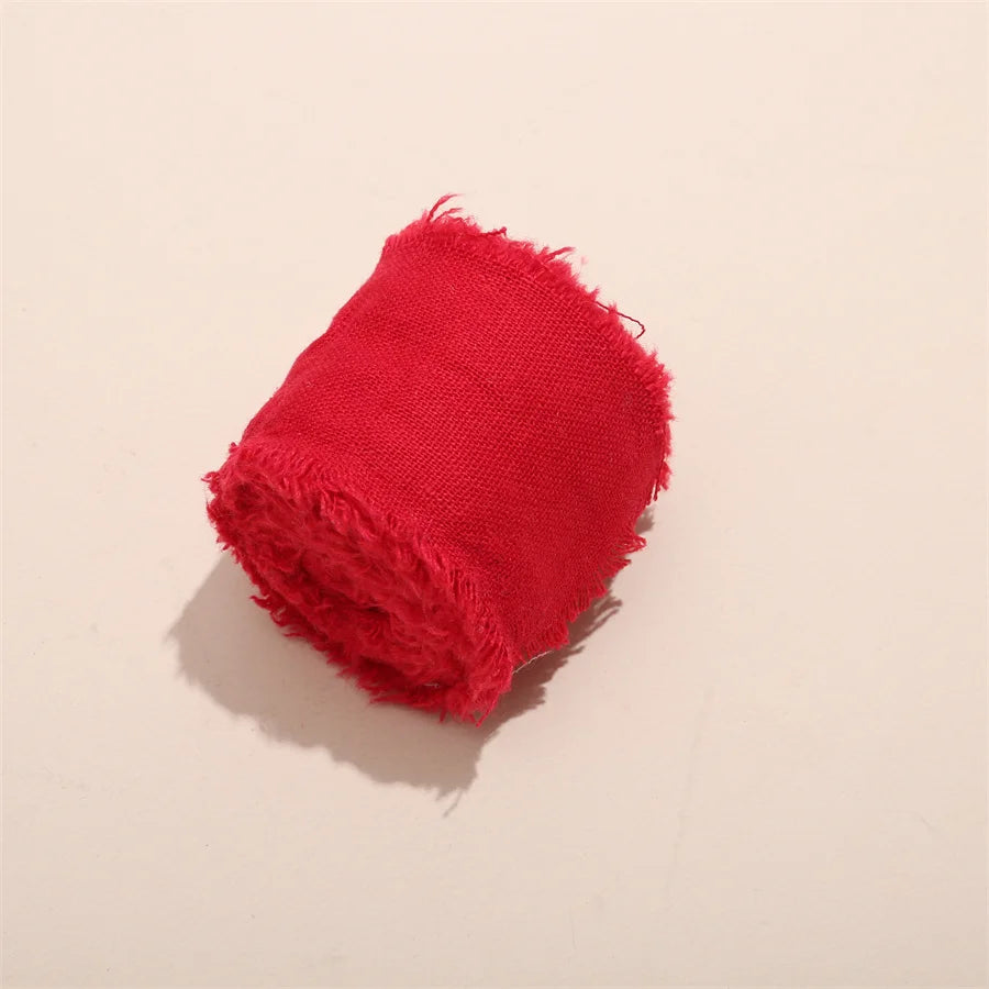 1 Roll 5yards*4cm Frayed Edged Satin Handmade Cotton Linen Ribbon For Wedding Invitation Bouquets Birthday Party DIY Decoration