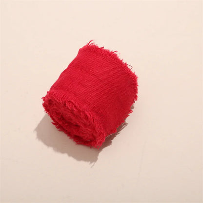 1 Roll 5yards*4cm Frayed Edged Satin Handmade Cotton Linen Ribbon For Wedding Invitation Bouquets Birthday Party DIY Decoration