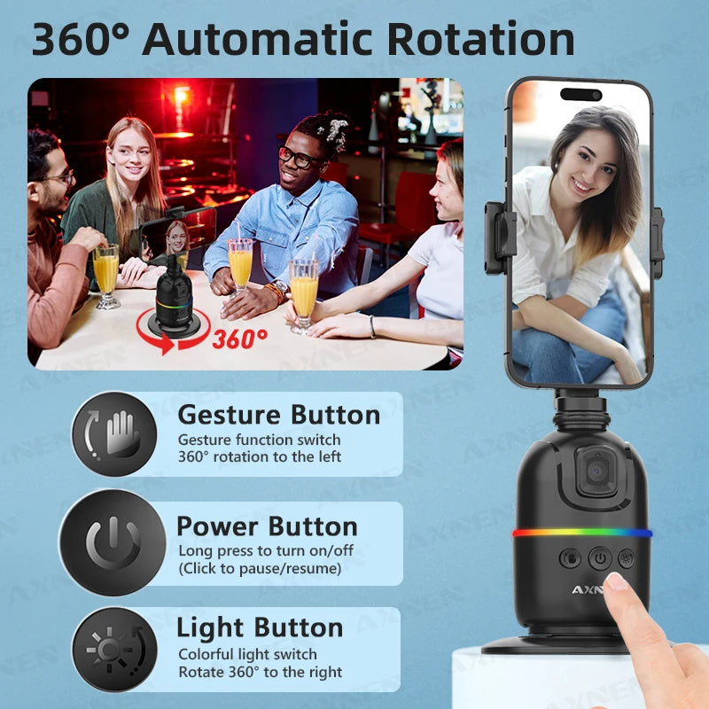 Smart Auto Face Tracking Desktop AI Gimbal for Smartphone & Action Camera 360 Rotation Follow