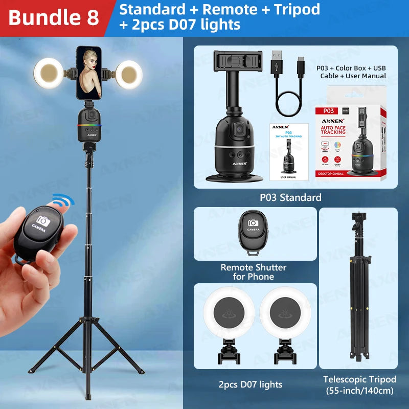Smart Auto Face Tracking Desktop AI Gimbal for Smartphone & Action Camera 360 Rotation Follow