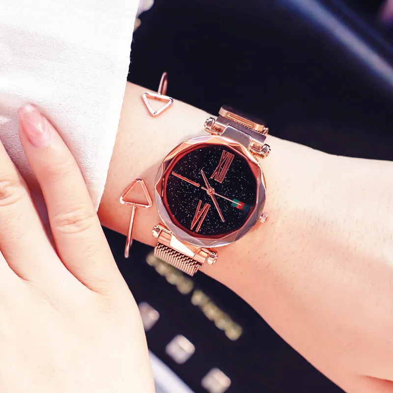 Starry Sky Designer Women's Watches Magnetic Stainless Steel Mesh Strap Ladies