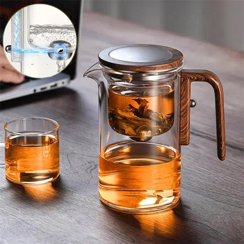 One Click Magnetic Teapot Separation Filtration Glass Tea Pot Wood Handle Tea Water Separation Inner Container Teapot