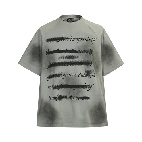 Alphabet Graffiti Print Distressed Short Sleeve Men