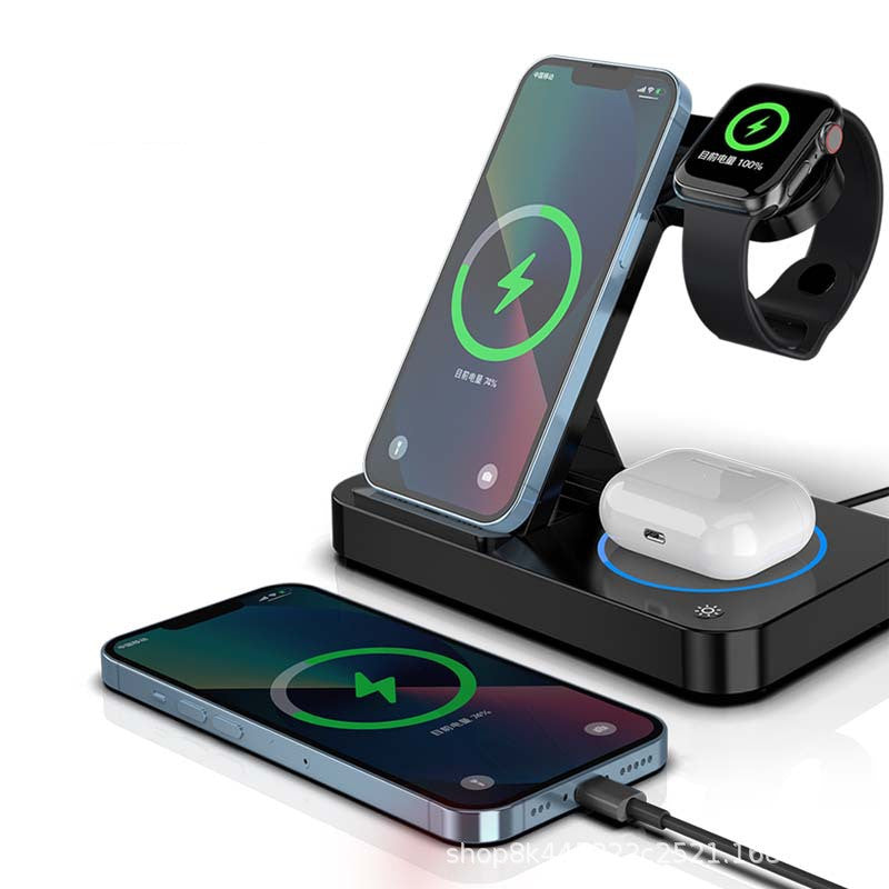 Three-in-one Wireless Charging Stand, 15W Max Output, Compatible with Samsung Phones, Headphones, Watches, Type-C to USB-A Cable, 120cm Cable Length, Black/White