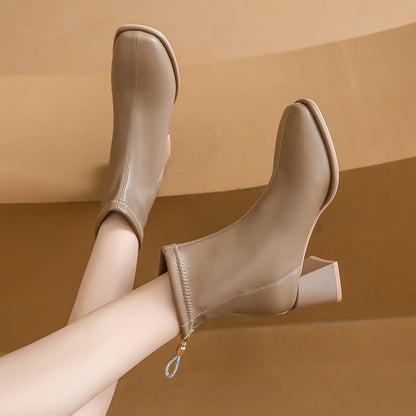 Fashion Square Toe Chunky Heel Back Zip Ankle Boots