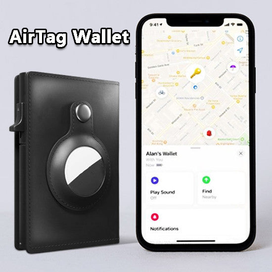 محفظة AirTag مضادة للسرقة وحقيبة بطاقات متعددة الوظائف مزودة بخاصية تحديد الهوية بموجات الراديو، محافظ جلدية رفيعة للرجال من Airtag Air Tag