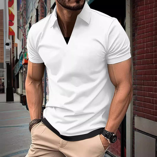 Men's Short Sleeve Lapel Patchwork Polo Shirt