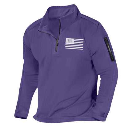 Men's Sports Fashion Zipped Stand Collar Long-sleeved Sweater