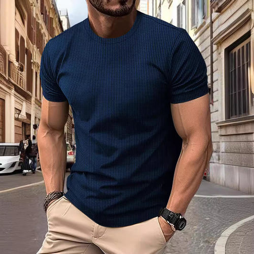 High-end Mesh Ice Silk Short Sleeve T-shirt Men's Round Neck Summer Solid Color