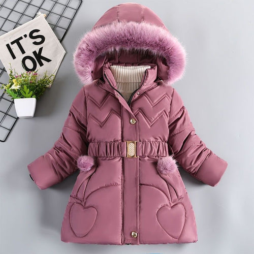 Girls' Mid-length Fleece-lined Thickened Cotton Coat