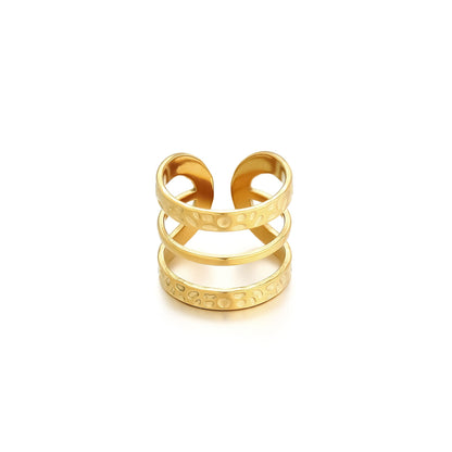 Stainless Steel Vacuum Plating 18K Gold Multi-layer Multi-point Curved Personality Ring