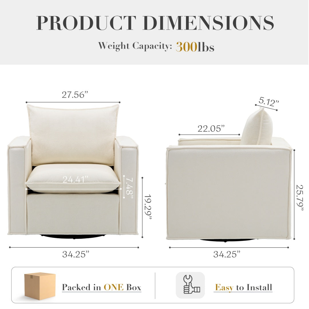 Only Self Pickup--360 Swivel Accent Chair, Upholstered Armchair With Back Support Pillow, Modern Living Room Sofa Arm Chair- Beige