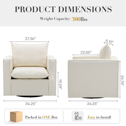 Only Self Pickup--360 Swivel Accent Chair, Upholstered Armchair With Back Support Pillow, Modern Living Room Sofa Arm Chair- Beige