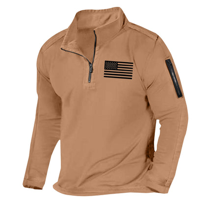 Men's Sports Fashion Zipped Stand Collar Long-sleeved Sweater