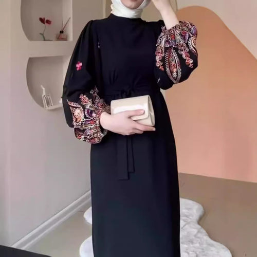 Temperament Printed Loose Long Muslim Gown Dress