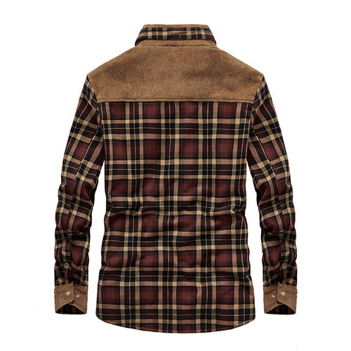 Autumn And Winter New Fleece-lined Long Sleeve Thick Checks Warm Berber Fleece Cardigan Men's Shirt