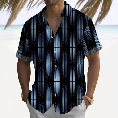 Personal Leisure Printed Loose Men's Cardigan Summer Short Sleeve