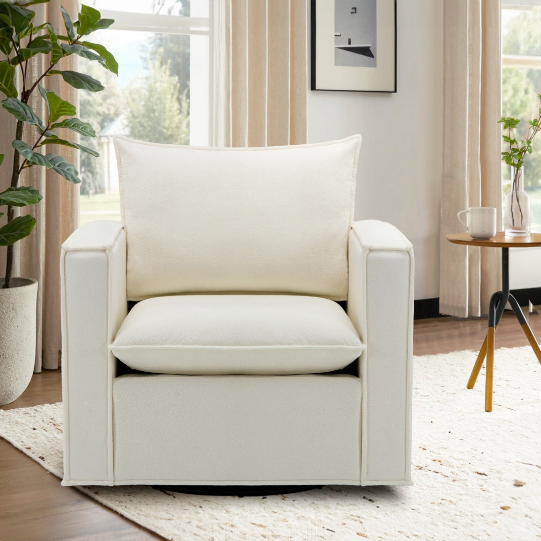 Only Self Pickup--360 Swivel Accent Chair, Upholstered Armchair With Back Support Pillow, Modern Living Room Sofa Arm Chair- Beige