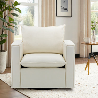 Only Self Pickup--360 Swivel Accent Chair, Upholstered Armchair With Back Support Pillow, Modern Living Room Sofa Arm Chair- Beige