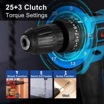 Cordless Drill Set With 2Pcs 21V Batteries And Charger 2 Variable Speeds 3/8In Keyless Chuck 265ln-lbs 25+3 Torque Positions Included 24Pcs Drill Bits For Home Car Repair Handmade