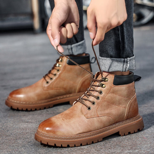 Men's Autumn Leisure Tooling Middle Tube Non-slip Wear-resistant Leather Boots