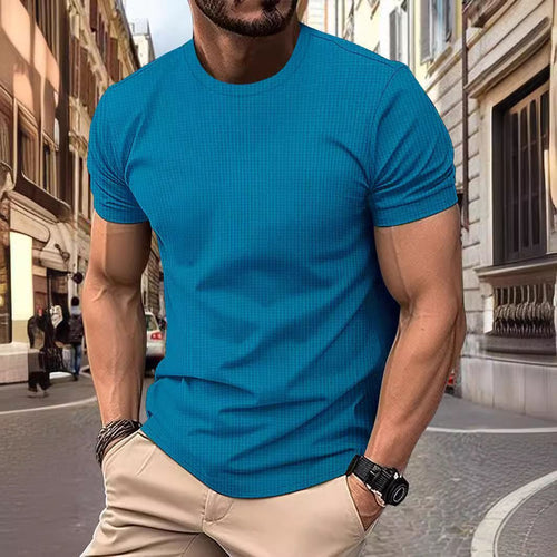 High-end Mesh Ice Silk Short Sleeve T-shirt Men's Round Neck Summer Solid Color