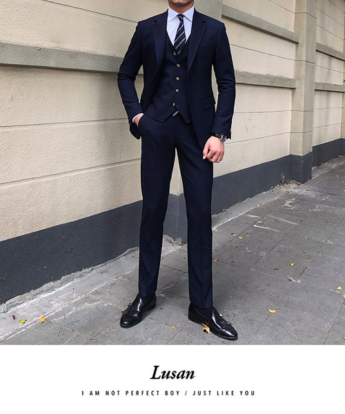 Men's Slim-fitting Suit Three-piece Suit Versatile Casual