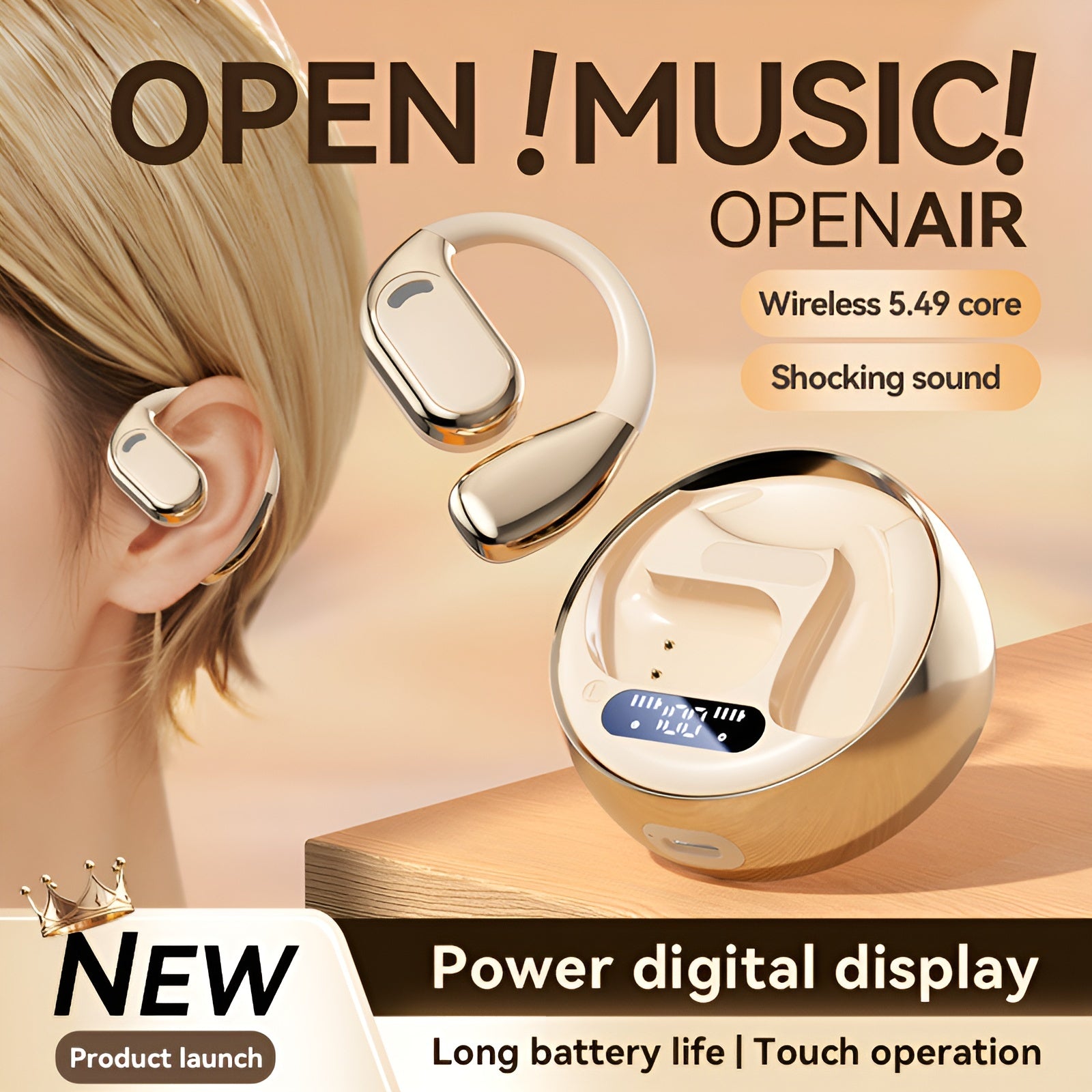 Fall Open - Ear Weireless Earphone, Lightweight Earphone , Noice Cancelling Bluetooth - CompatibleStereo