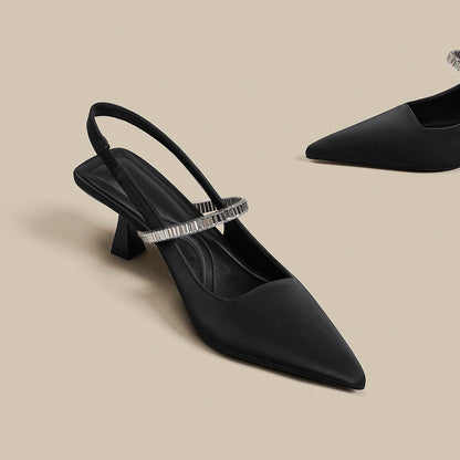 Women's Black High Heels Stiletto Pointed Toe Sandals With Skirt