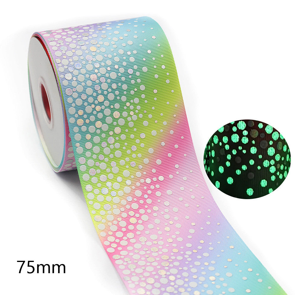75mm Luminous Threaded Braid Hair Bow Ingredients Solid Color Rainbow Bronzing Fluorescent Ribbon