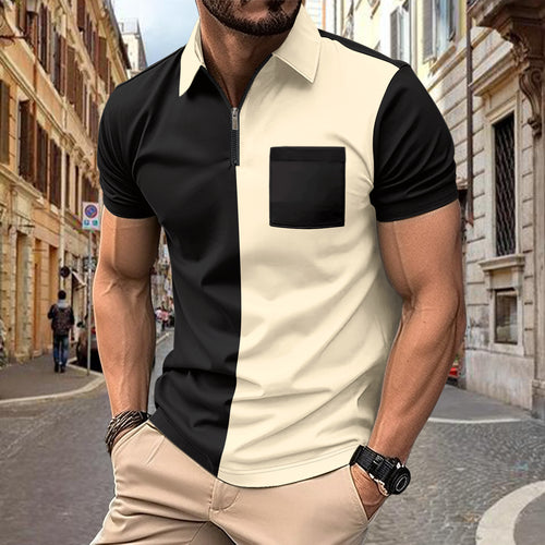 European And American Men's Casual Polo Shirt Small Twill Fabric Stitching Lapel Buttons