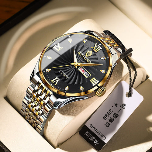 Fashion Quartz Watch Steel Belt Double Calendar Men's Watch Waterproof