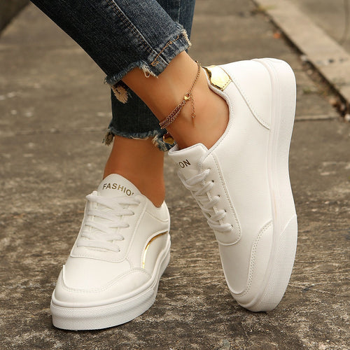 Lace-up White Flats Shoes Fashion Round Toe Slip-on Thick Sole Casual Shoes For Women