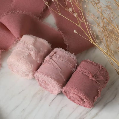 3 Rolls 6.5m Per Roll Frayed Silk Ribbon Edged Wrinkle Chiffon Handmade Ripped Wedding Party Flower Bouquet Gift Packing Decorations