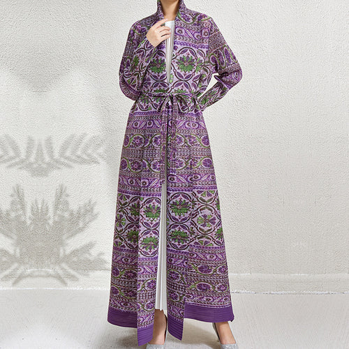 Plus Size Pleated Print Middle East Cardigan Robe