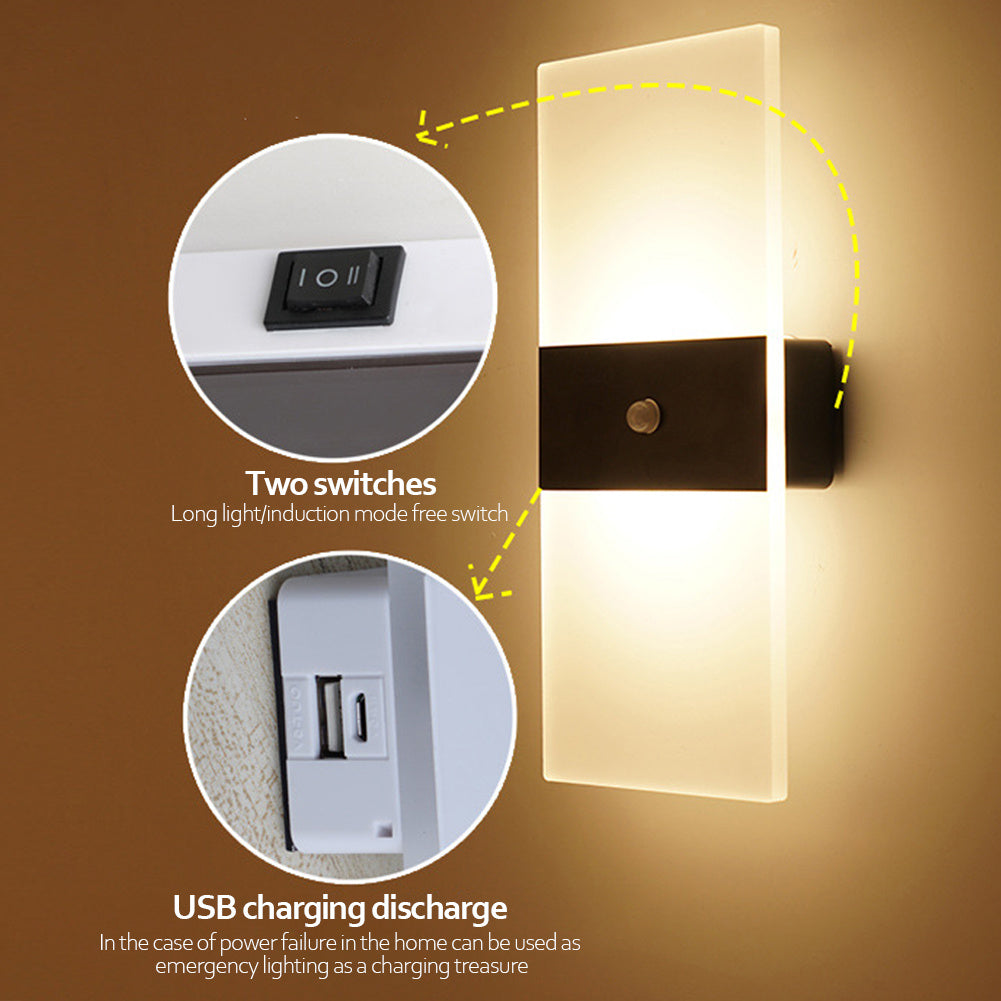 مصباح حائط داخلي مع استشعار وشحن USB