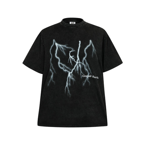 Dark Lightning Print T-shirt Men's Distressed