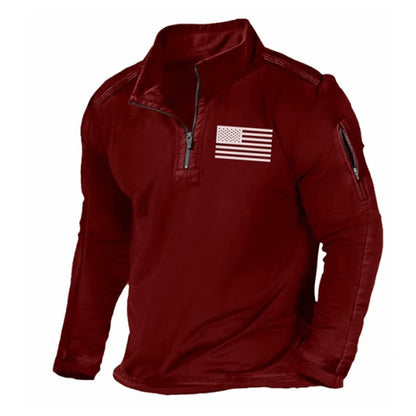 Men's Sports Fashion Zipped Stand Collar Long-sleeved Sweater