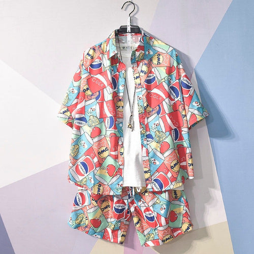 Summer Men's Shirt Top Digital Printing Short Sleeve Suit