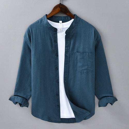 Spring And Summer Long Linen Sleeves Shirt Men's Casual Versatile Stand Collar Cotton And Linen Chinese Style