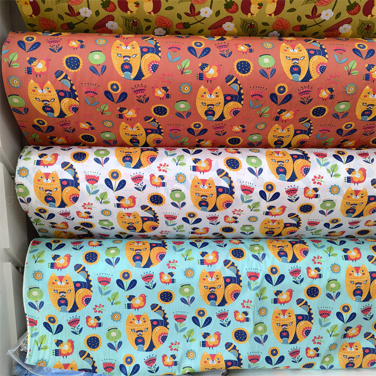 Cartoon Panda And Tiger Cotton Twill