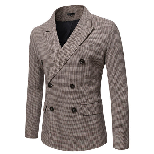 Men's Houndstooth Loose Double Breasted Casual Suit Jacket