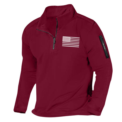 Men's Sports Fashion Zipped Stand Collar Long-sleeved Sweater